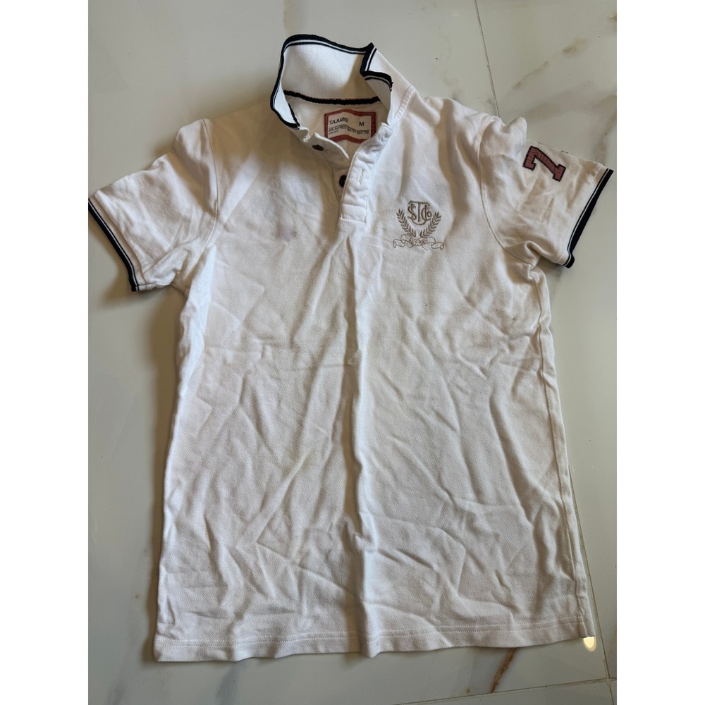 Jules Men White Rough Denim‎ 1987 Graphic Polo Shirt Crest Patch Size M